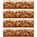 Decorative fabric pattern featuring autumn leaves in warm colors, arranged in vertical stripes.