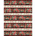 Cream and black border stripe fabric with cardinals, poinsettias, ribbons, and greenery