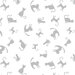 A pattern of various gray cat silhouettes on a white background.