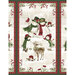 Fabric panel featuring snowmen, a deer, and winter elements in a festive outdoor scene.