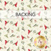 Patterned fabric with red cardinals and greenery on a light background, labeled Backing.