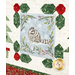 A quilt block featuring a raccoon with leaves and berries, surrounded by a decorative border.