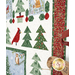 A close-up angled view of a quilt featuring trees, animals, and holiday motifs, with a red and green border.