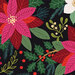 Colorful illustration of pink poinsettias and green foliage on a dark background.