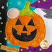 A super close up on the applique jack-o-lantern, demonstrating fabric and topstitching details.