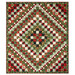 A diamond-patterned quilt in red, green, and white isolated on a white background.