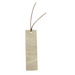 A rectangular bookmark with a textured pattern and a brown cord at the top for hanging.