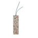 Floral-patterned bookmark with a teal ribbon, featuring various colorful flowers on a light background.