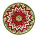 The completed Point of View Kaleidoscope Folded Star Table Topper colored in Holly Berry Park, isolated on a white background.