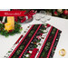 A shot of the reversible underside of the table runner, demonstrating several rows of the border stripe Christmas gnome fabric.