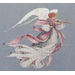 A delicate angel with wings plays a violin, adorned in a flowing gown with ribbons.
