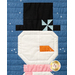 A super close up on the patchwork snowman, showing fabric and piecing details on the hat and face of the snowman.