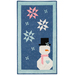 The completed Sweet Snowman door banner, colored in icy and wintry blue, white, and pink fabrics, isolated on a white background.