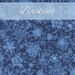 Blue fabric featuring various snowflake patterns on a dark blue background, labeled Backing.