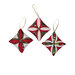 The three completed ornaments, colored in olive, scarlet, and white fabrics from the Pine Valley collection by Moda, isolated on a white background.