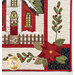 A close up on the lower right corner of the quilt, showing applique, top stitching, fabric, and button embellishment details on the border poinsettia.