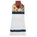 Decorative kitchen towel with a floral top and textured white bottom isolated on a white background