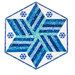 A blue and white table topper featuring a snowflake design isolated on a white background