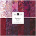 Colorful collection of batik fabric featuring shades of pink and purple, titled Raspberry Swirl.
