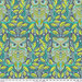 Pattern of colorful owls surrounded by vibrant green leaves on a dark background.