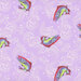 Fabric swatch with colorful rainbow trout and whimsical waves on a light pink background.