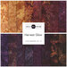 Image of fabric swatches for Harvest Glow collection featuring warm oranges and deep purples.