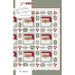 Quilt pattern cover featuring jolly Santa faces surrounded by festive greenery and geometric shapes.