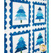 Quilt featuring blue and white patterned trees in four squares with a wavy border.