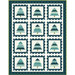 A quilt featuring a grid of twelve stylized trees in various shades of green, surrounded by scalloped borders.