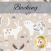 Patterned fabric featuring woodland aniomals on a beige background labeled backing.