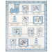 The completed Snow Train quilt, colored in white, gray, and light and dark blue flannels from the Snow Much Fun collection, isolated on a white background.