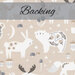 Patterned fabric featuring woodland aniomals on a beige background labeled backing.