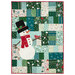 A festive quilt featuring a snowman with a patchwork design isolated on a white background