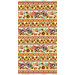 Colorful autumn-themed fabric featuring pumpkins, sunflowers, and turkeys in horizontal stripes.