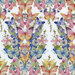 A vibrant pattern of various colorful butterflies and floral elements on a light background.