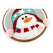 A decorative wall hanging featuring a cheerful snowman with a red hat and striped scarf.