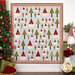 The completed Santa's Tree Lot quilt colored with the On Dasher fabric collection, hung on a white paneled wall and bordered by a decorated Christmas tree and coordinating holiday decor.