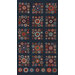 A grid of 12 clusters of circular patterns in various colors and sizes on a dark blue background.