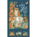 Colorful autumn-themed dark teal blue fabric panel featuring an owl, pumpkins, flowers, and the text I Love Fall Most of All.