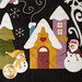 A close up on the gold and purple house of the runner where two snowpeople sit outside, demonstrating details on the applique, top stitching, and embroidery.