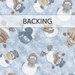 A light blue swatch of cotton flannel fabric with tossed happy snowmen. A dark blue banner at the top reads 
