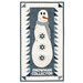 The completed Snowman Collector wall hanging, colored in icy off white and muted blue wool and cotton prints from the Snowman Gatherings IV collection by Moda Fabrics, isolated on a white background.