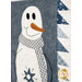 An angled shot of the wall hanging, showing details on the applique snowman and patchwork border.