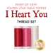 Image of a thread set featuring three spools in red, pink, and cream with the text I Heart You.