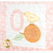 A yellow bird sits atop an orange on a pastel pink background with the letter O.