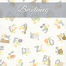 A light fabric background with playful letters and illustrations, labeled Backing at the top.