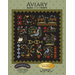 Front cover of the Aviary Block of the Month Quilt pattern, a rainbow palette flannels depicting various birds on a black flannel background.