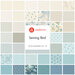 Collection of 38 fabric swatches in various shades of blue and green with floral and geometric patterns.