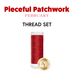 The Pieceful Patchwork thread set for February, a single red spool of thread isolated on a white background below a text graphic.