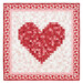 The completed wall hanging colored in red, pink, and white, isolated on a white background.